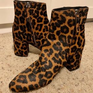 Zara Leopard Print Calfhair Ankle Boots